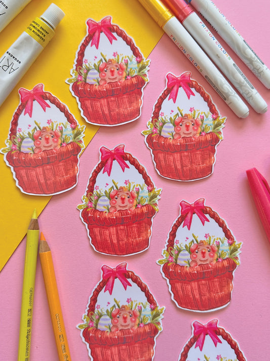 Easter Basket Surprise | Guinea Pig | Cute stickers, stationery, kawaii art, animal, flower art, spring