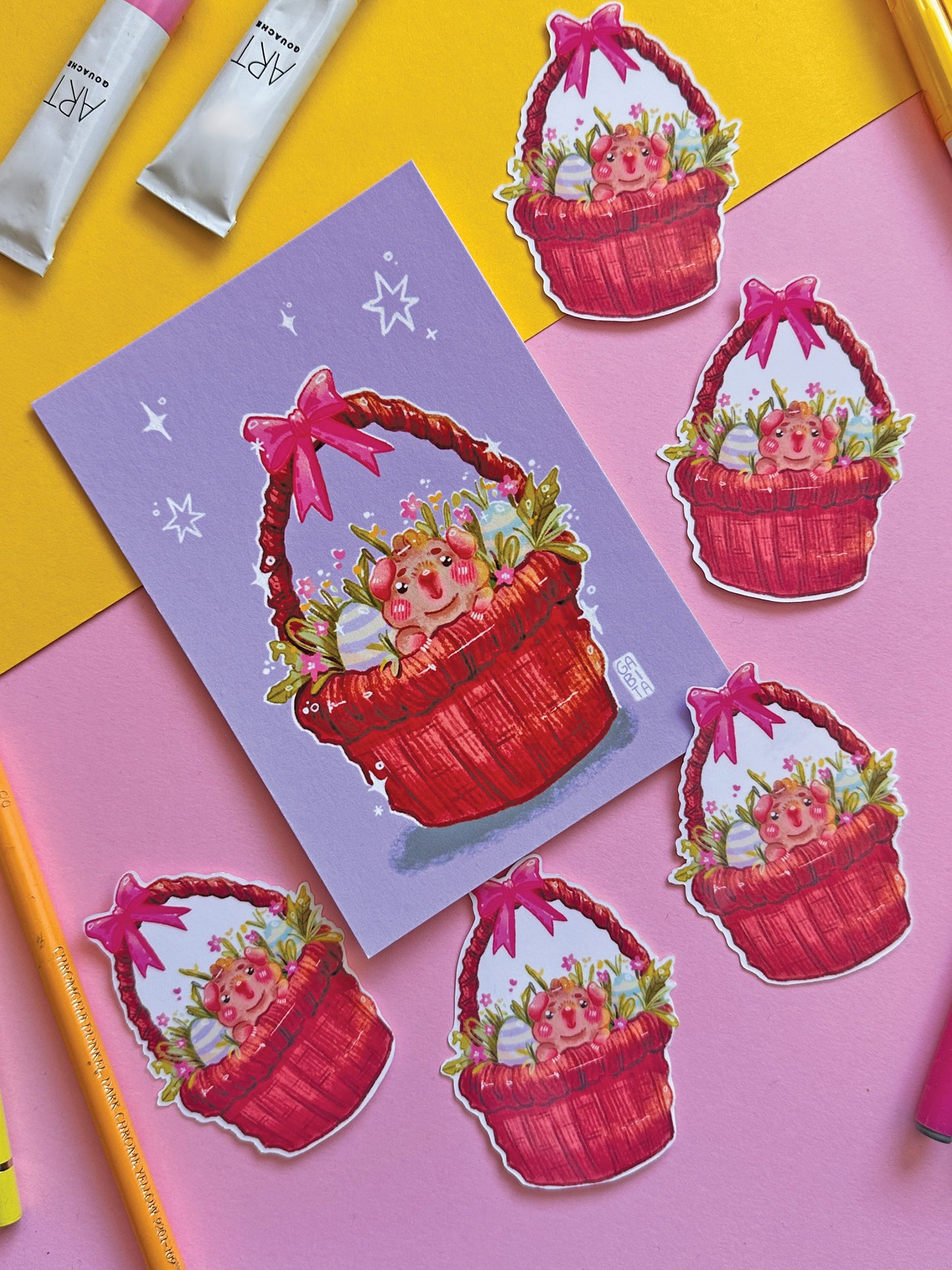 Easter Basket Surprise | Guinea Pig | Cute stickers, stationery, kawaii art, animal, flower art, spring