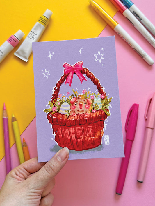 Happy Easter Card | A6 Art Print | Hand Drawn Illustration, gift, cute, cozy, animal, guinea pig