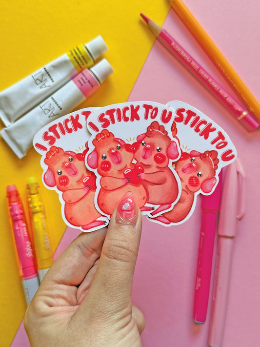 I stick to you | Guinea Pig | cute pink valentine stickers, stationery, kawaii art, animal, heart, water bottle decoration