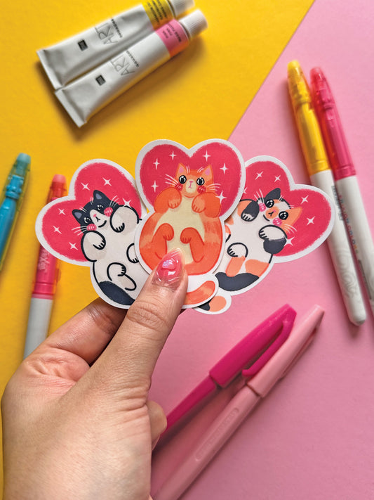 I love my Cat | Tuxedo Cat Cute Pink Valentine Stickers, Kawaii Art, Heart Stationery, Pet Lover Gift