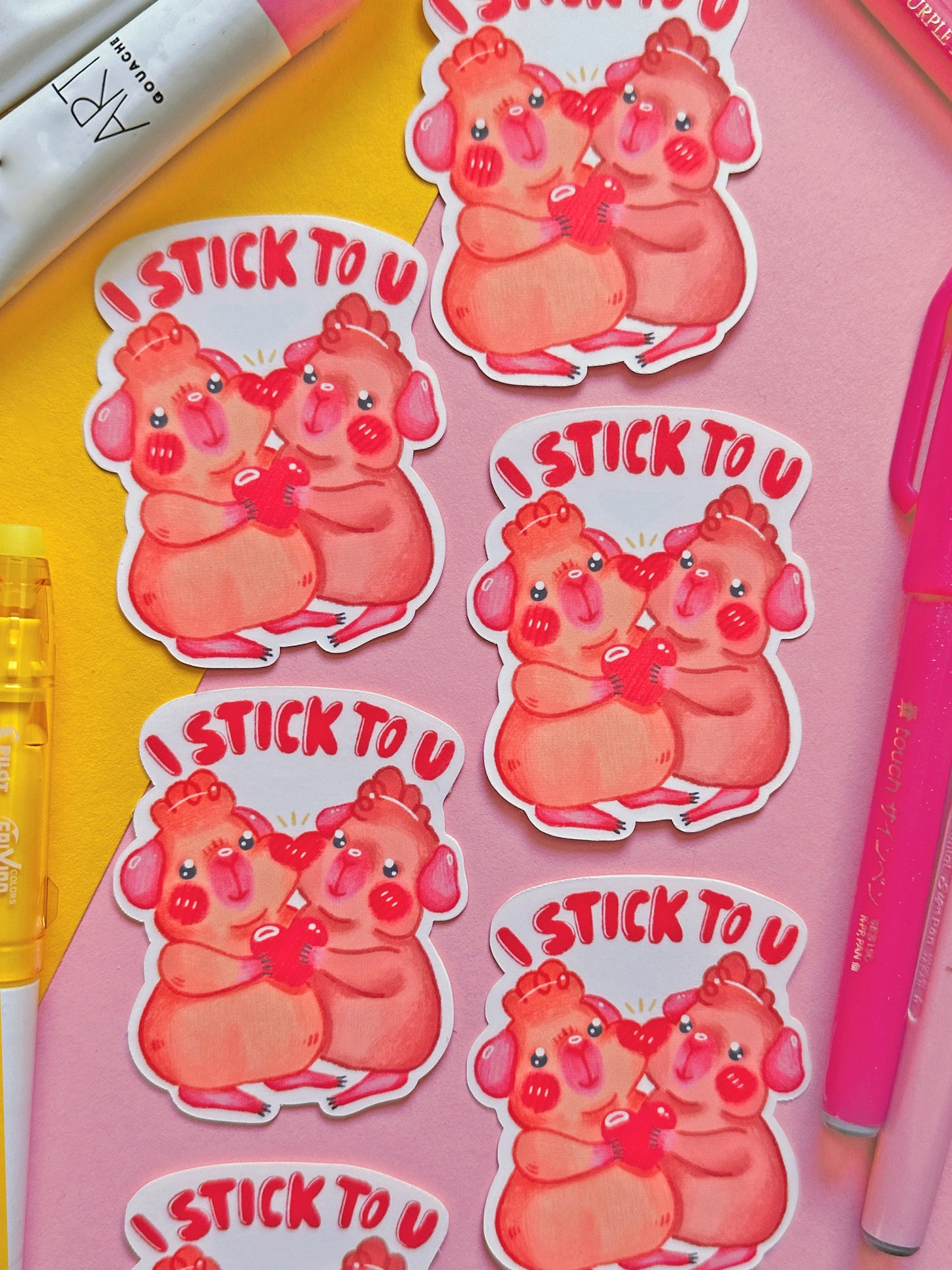 I stick to you | Guinea Pig | cute pink valentine stickers, stationery, kawaii art, animal, heart, water bottle decoration
