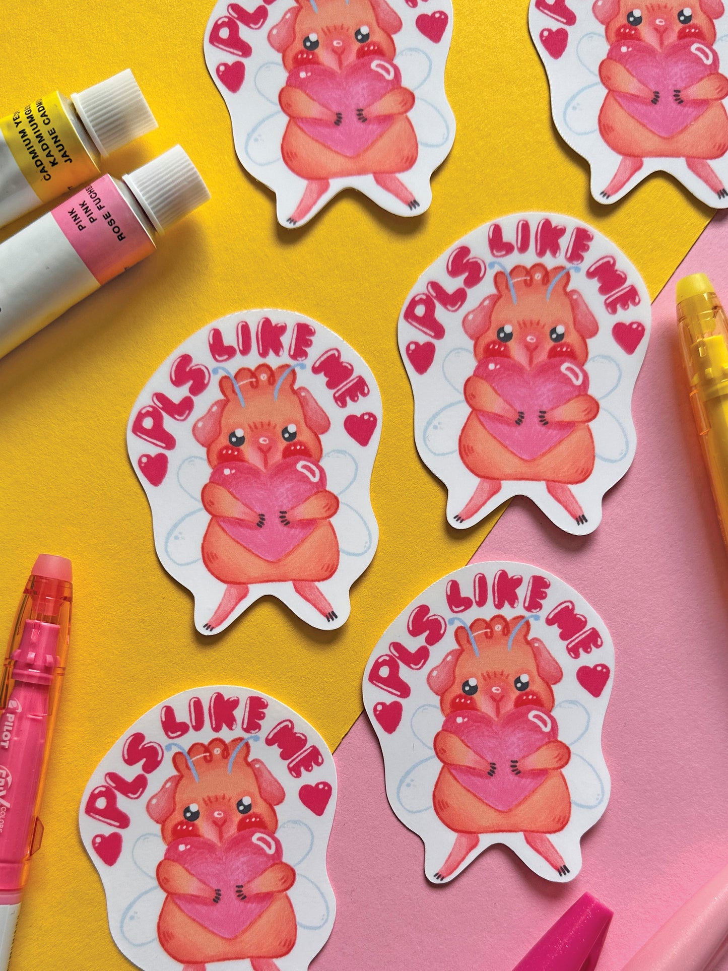 Please Like Me | Fairy Guinea Pig | cute pink valentine stickers, stationery, kawaii art, animal, water bottle decoration