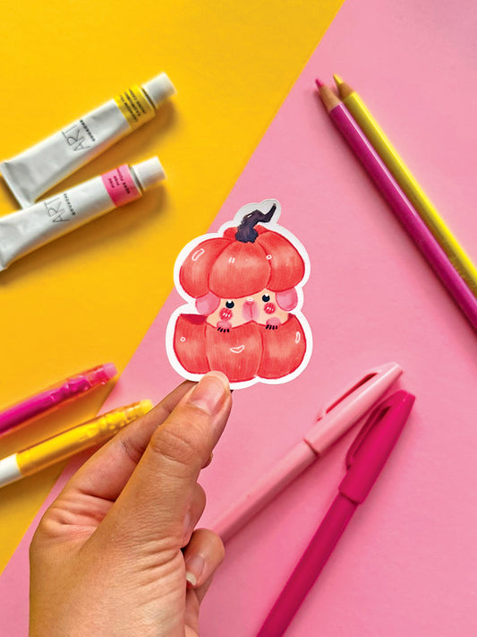 Pumpkin Guinea Pig Vinyl Sticker - Cute Hand-Drawn Kawaii Art for Halloween