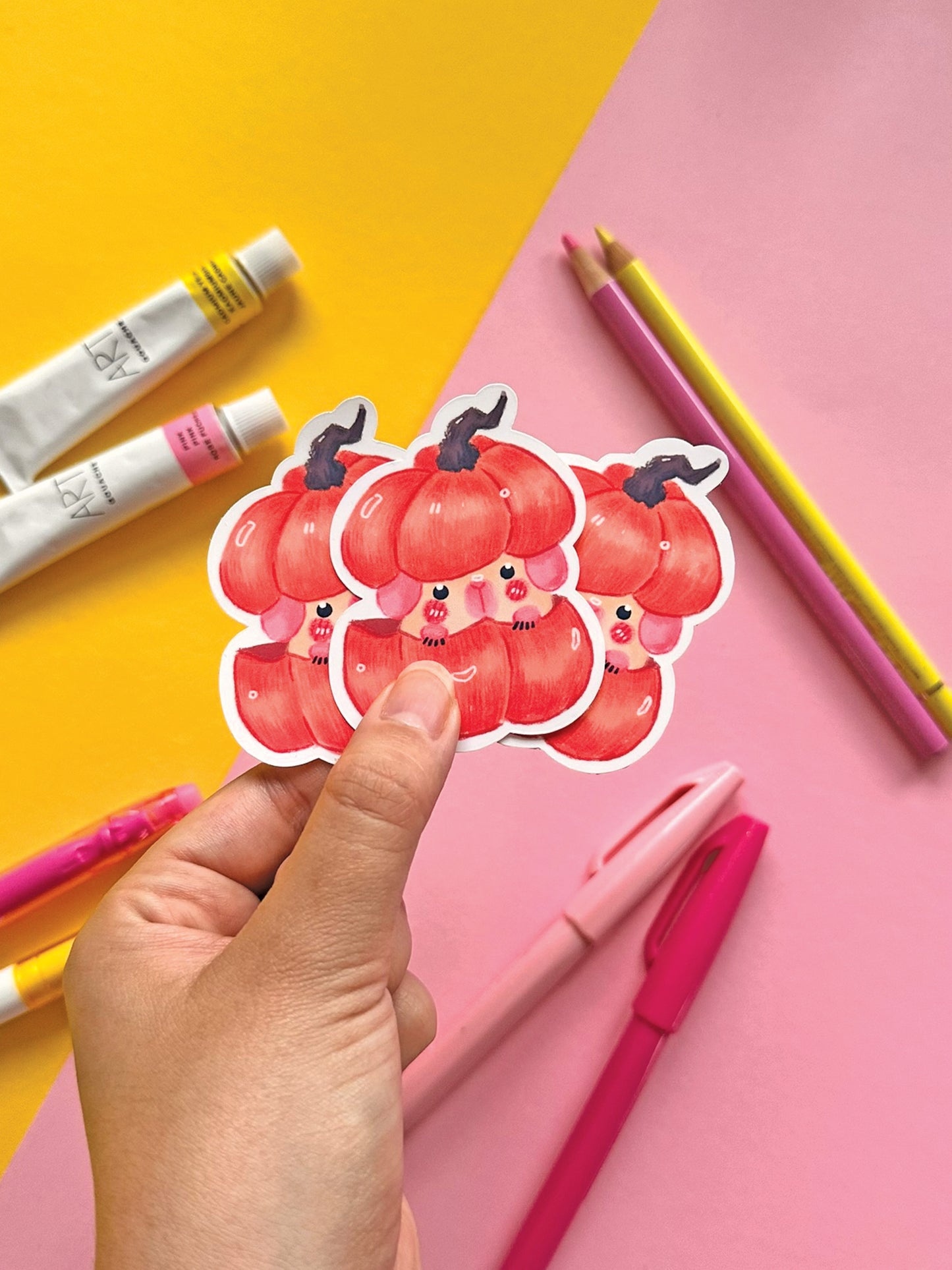 Pumpkin Guinea Pig Vinyl Sticker - Cute Hand-Drawn Kawaii Art for Halloween