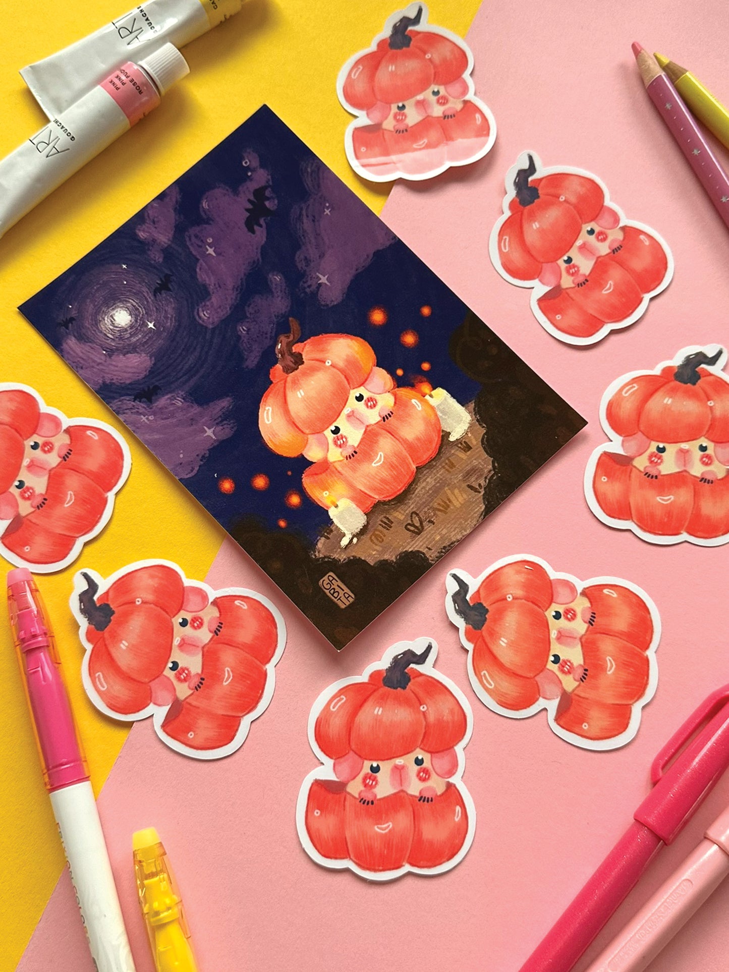Pumpkin Guinea Pig Vinyl Sticker - Cute Hand-Drawn Kawaii Art for Halloween