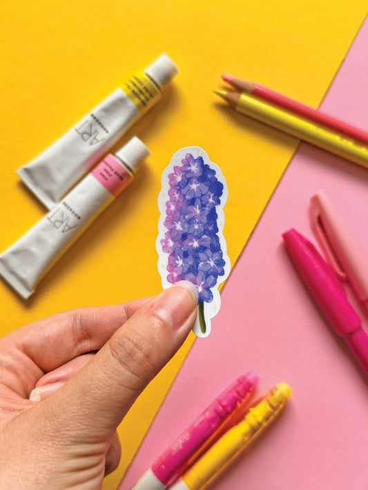 Purple Flower Vinyl Sticker, Handmade Cute Stationery Decor, Hand Drawn Floral Art