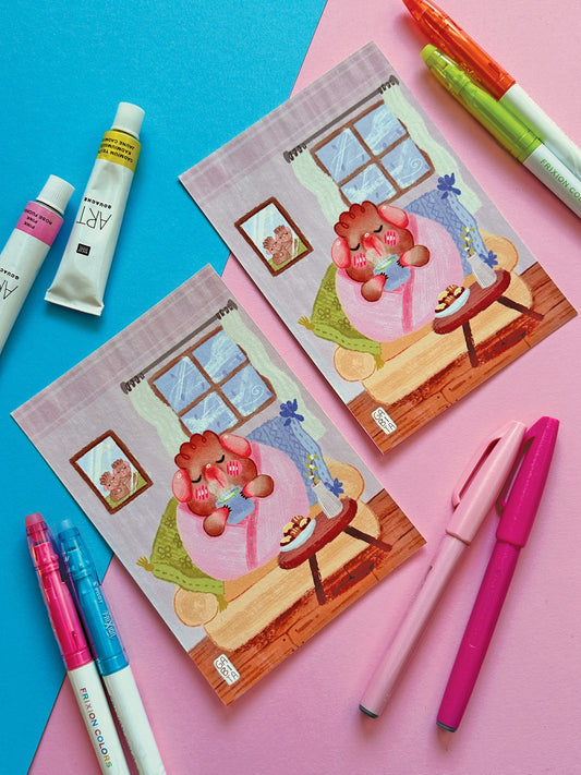 Cozy Guinea Pig | Matcha Latte | A6 Art Print | Hand Drawn Illustration, Home decor, cute, cozy, animal, guinea pig