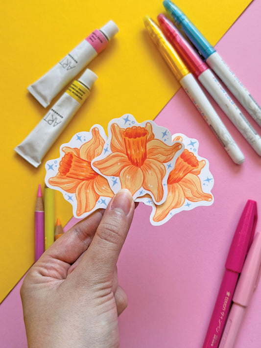 Daffodil Flower Sticker | Spring Vinyl Sticker | Handmade Art, Flower Art, cute sticker, stationary