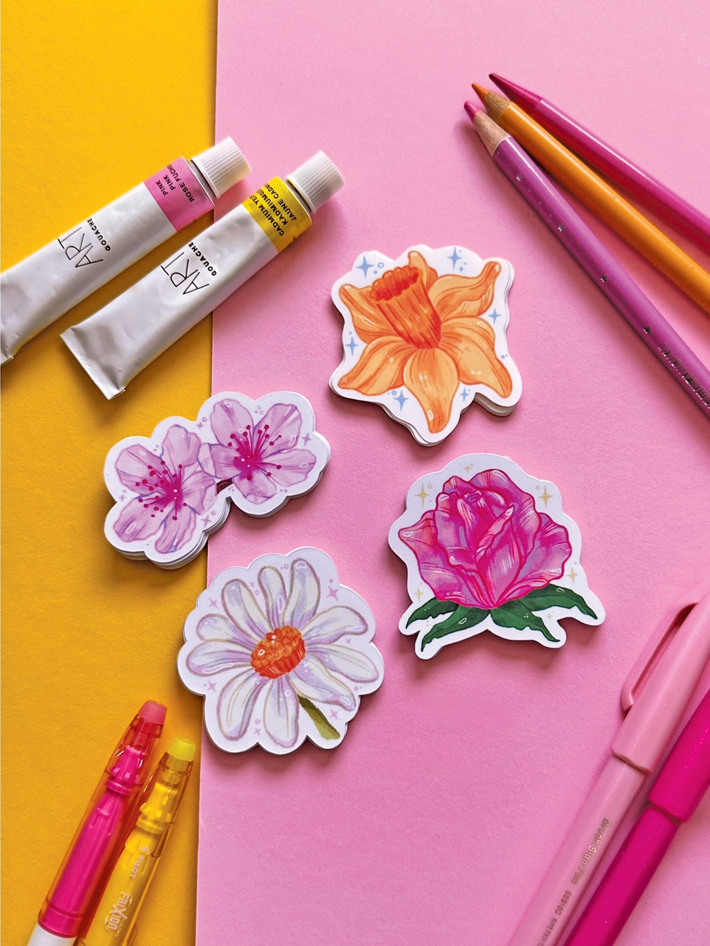 Pink Rose Flower Sticker - Hand Drawn Spring Vinyl Decal for Stationery and Cute Gift Idea