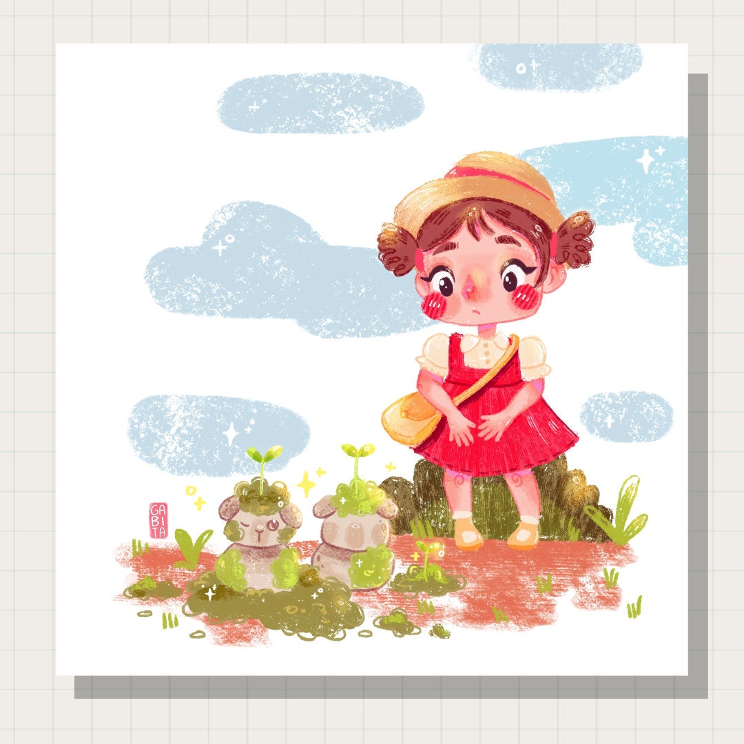 Mythical Moss Stones | Art Print | Illustration Print | Digital Artwork | cute art, home decor, wall art, anime art