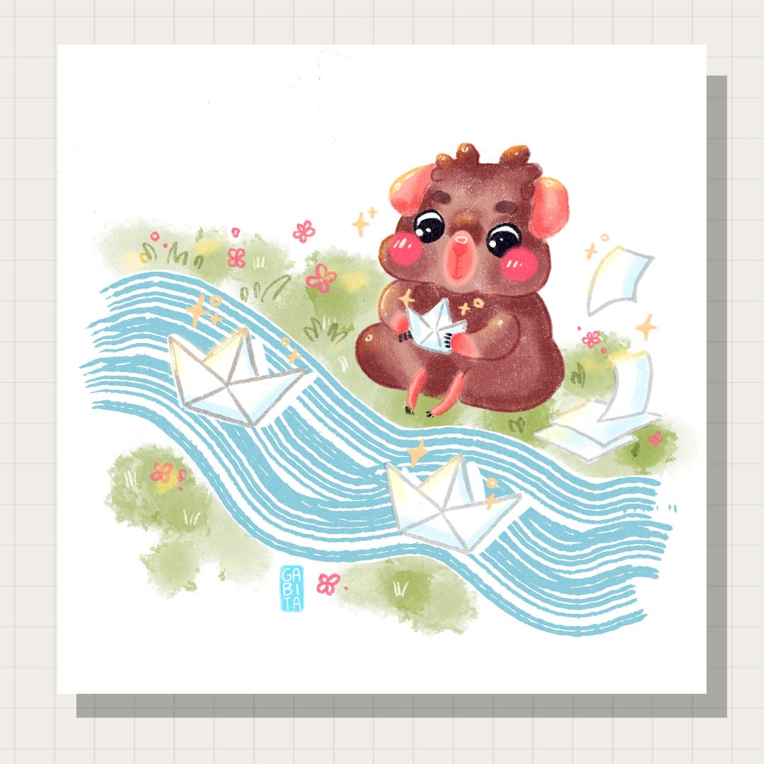 Paper Ships | Art Print | Illustration Print | Digital Artwork | cute art, home decor, wall art, guinea pig art, pet portrait