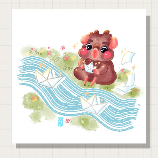 Paper Ships | Art Print | Illustration Print | Digital Artwork | cute art, home decor, wall art, guinea pig art, pet portrait