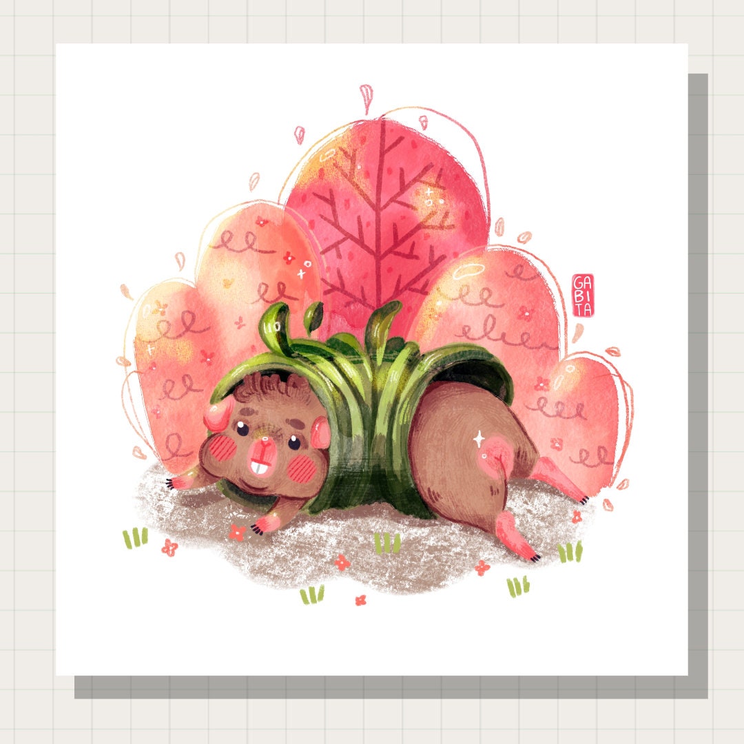 Stucked in a Tunnel | Art Print | Illustration Print | Digital Artwork | cute art, home decor, wall art, guinea pig art, pet portrait