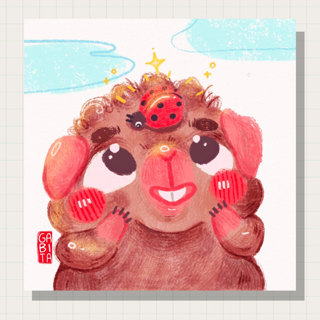 My new friend | Art Print | Illustration Print | Digital Artwork | cute art, guinea pig art, ladybug, wall decor, home decor, pet portrait