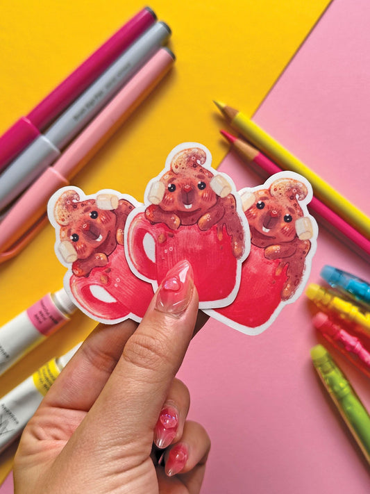 Pigguccino | Cappuccino Guinea Pig | Waterproof Vinyl Sticker | Cute Sticker | Digital Art, Stickers, Stationery, kawaii, Guinea Pig, animal