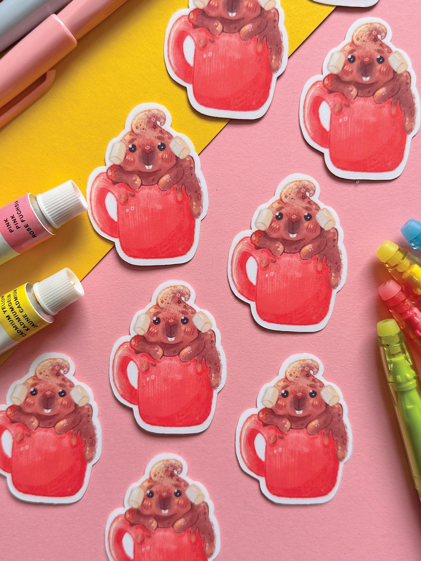 Pigguccino | Cappuccino Guinea Pig | Waterproof Vinyl Sticker | Cute Sticker | Digital Art, Stickers, Stationery, kawaii, Guinea Pig, animal