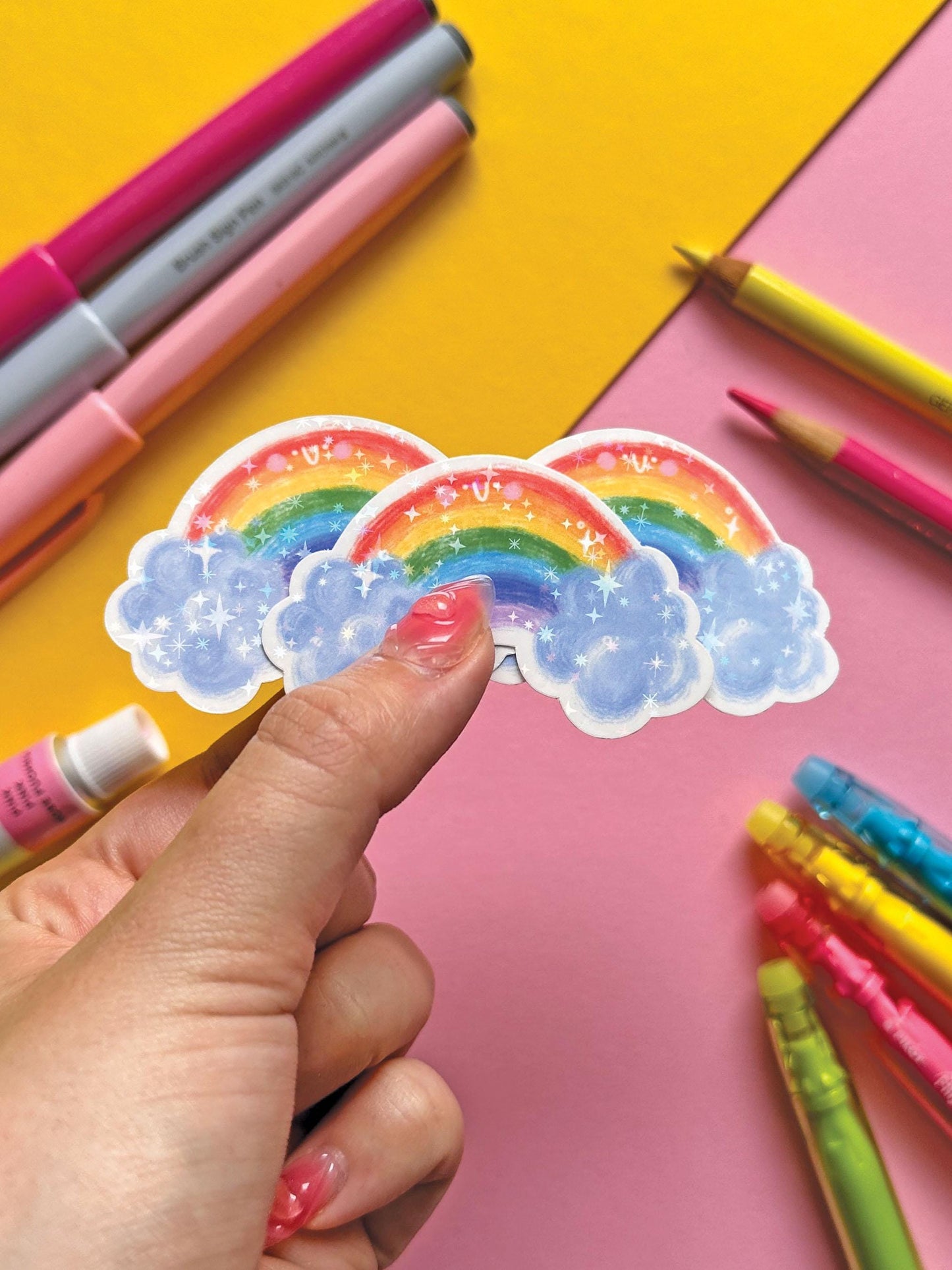 Cute Glittering Rainbow | Holographic Vinyl Sticker | Cute Sticker |Stickers, Stationery, kawaii
