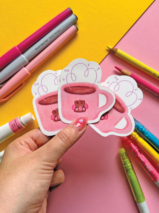 Cozy Coffee Guinea Pig Mug | Waterproof Vinyl Sticker | Cute Sticker | Digital Art, Stickers, Stationery, kawaii, Guinea Pig, animal