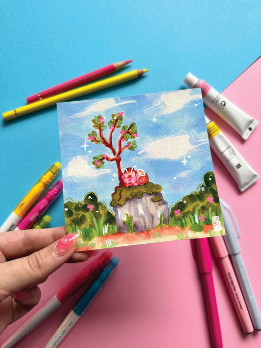 Calming Rest | Square Art Print | Hand Drawn Illustration, Home decor, cute, cozy, animal, guinea pig, floral art