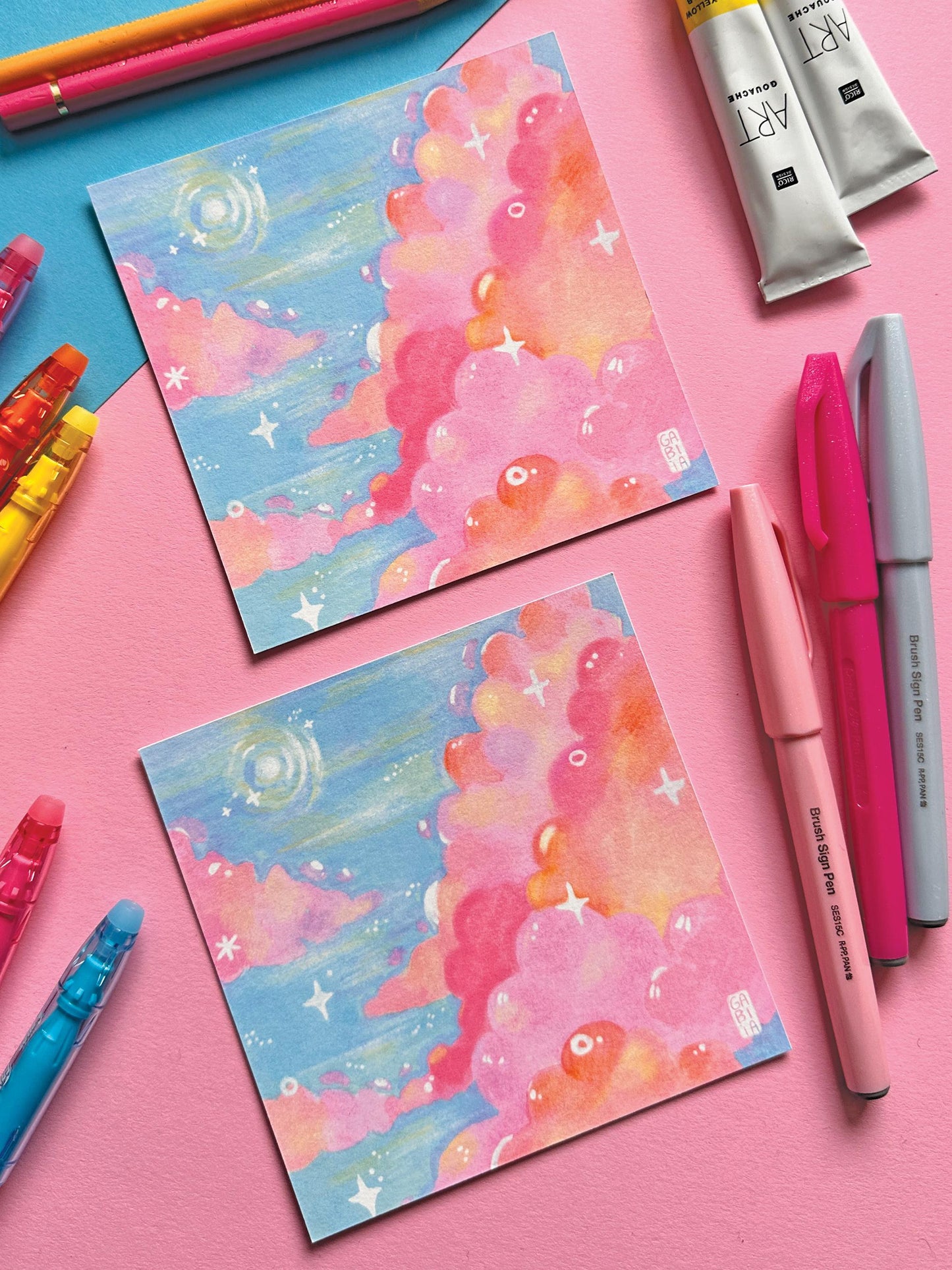 Dreamy Sky | Square Art Print | Hand Drawn Illustration, Home decor, cute, cozy, sky core aesthetic, pastel aesthetic