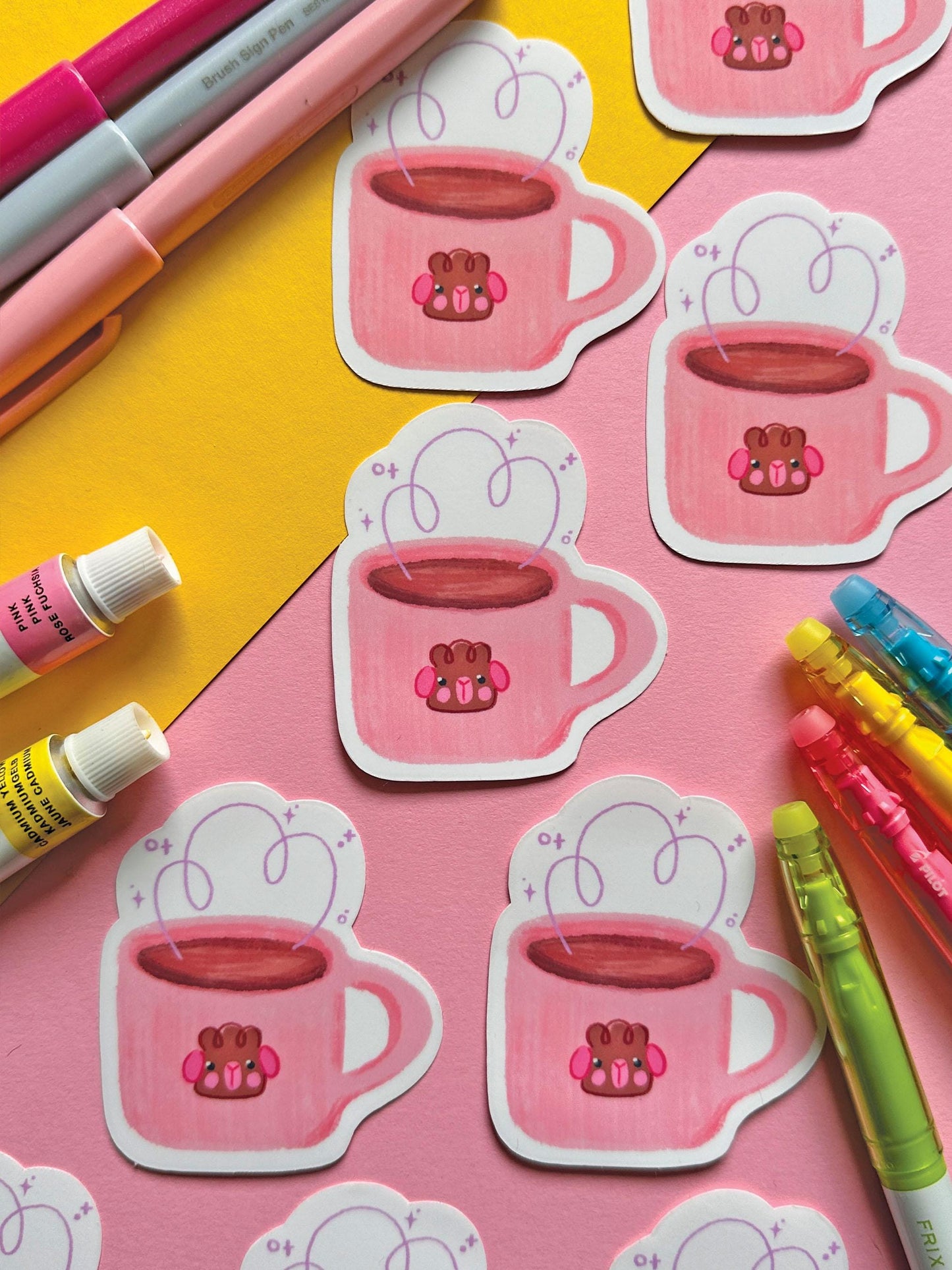 Cozy Coffee Guinea Pig Mug | Waterproof Vinyl Sticker | Cute Sticker | Digital Art, Stickers, Stationery, kawaii, Guinea Pig, animal