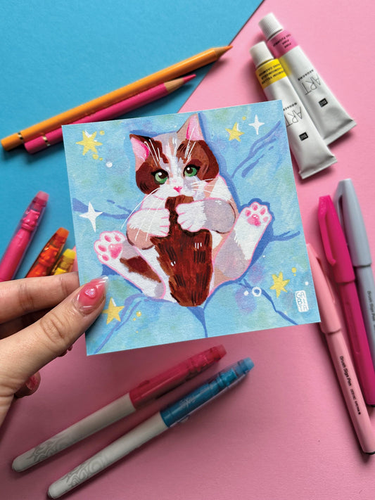 Adorable Kitten | Square Art Print | Hand Drawn Illustration, Home decor, cozy, animal, cute cat, kitten