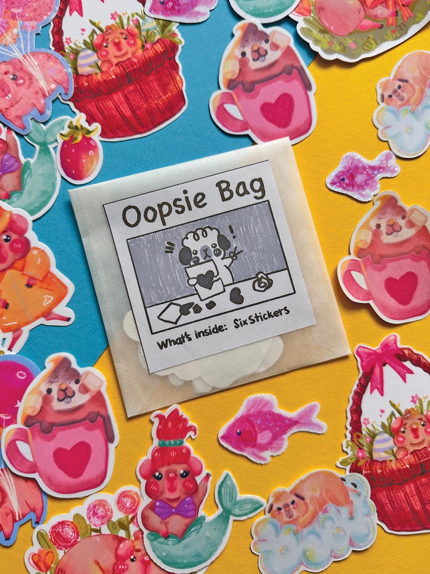 Oopsie Mystery Small Bag | Vinyl Sticker | Hand Drawn Illustration, Home decor, cute, cozy, animal, guinea pig