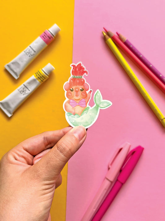 Mermaid Guinea Pig Holographic Sticker, Kawaii Art Illustration, Cute Stationery Decor
