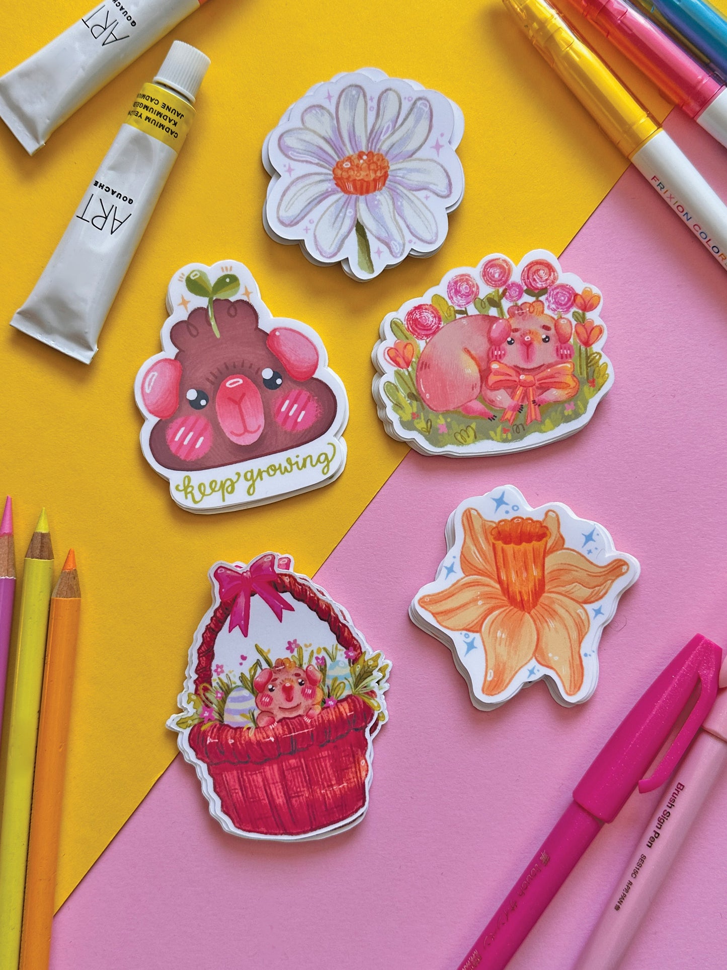 Daisy Flower Sticker | Spring Vinyl Sticker | Handmade Art, Flower Art, cute sticker, stationary