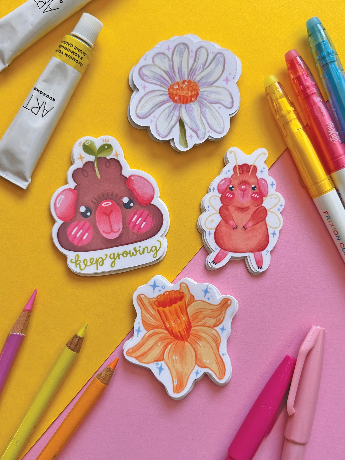 Keep Growing | Guinea Pig | Cute Motivational stickers, stationery, kawaii art, animal, heart, spring