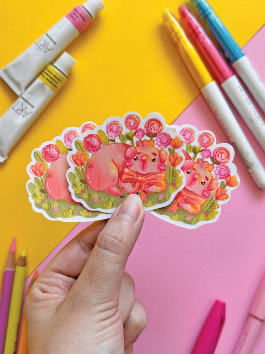 Adorable Guinea Pig Stickers - Spring Animal Art with Flowers |