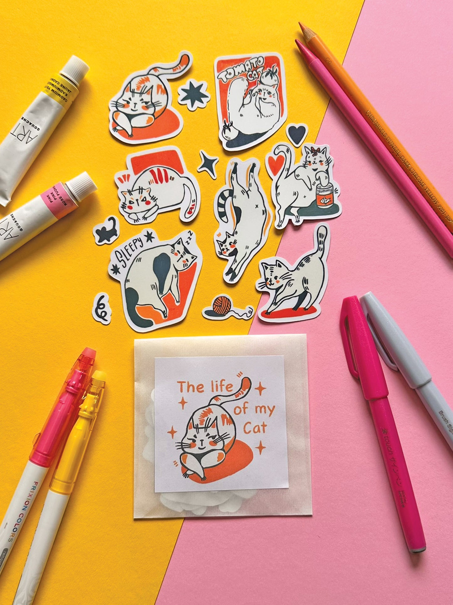 Whimsical Cat Sticker Pack - Hand-Drawn Cute Cats - Vinyl Decal Collection - Adorable Feline Art