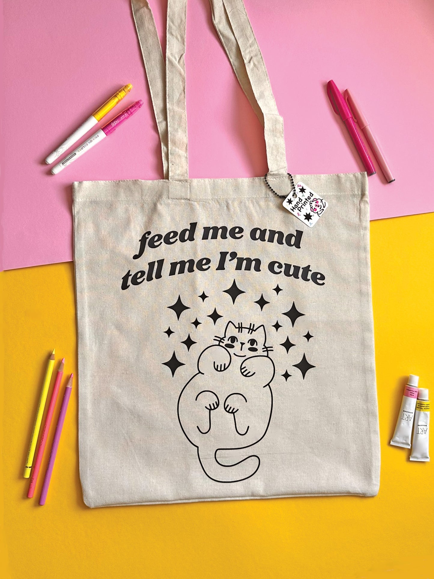Adorable Cat design with charming quote on Tote Bag, customizable colors, cat lovers gift