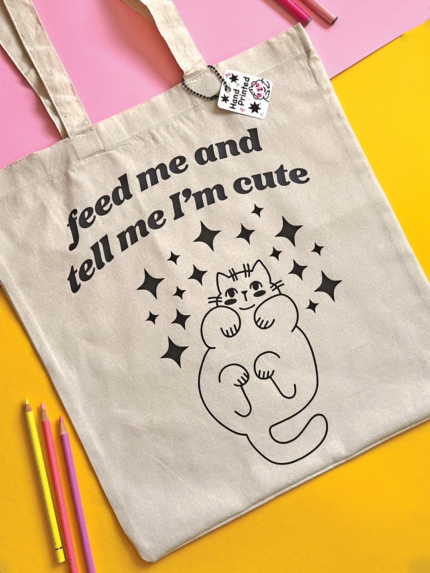 Adorable Cat design with charming quote on Tote Bag, customizable colors, cat lovers gift