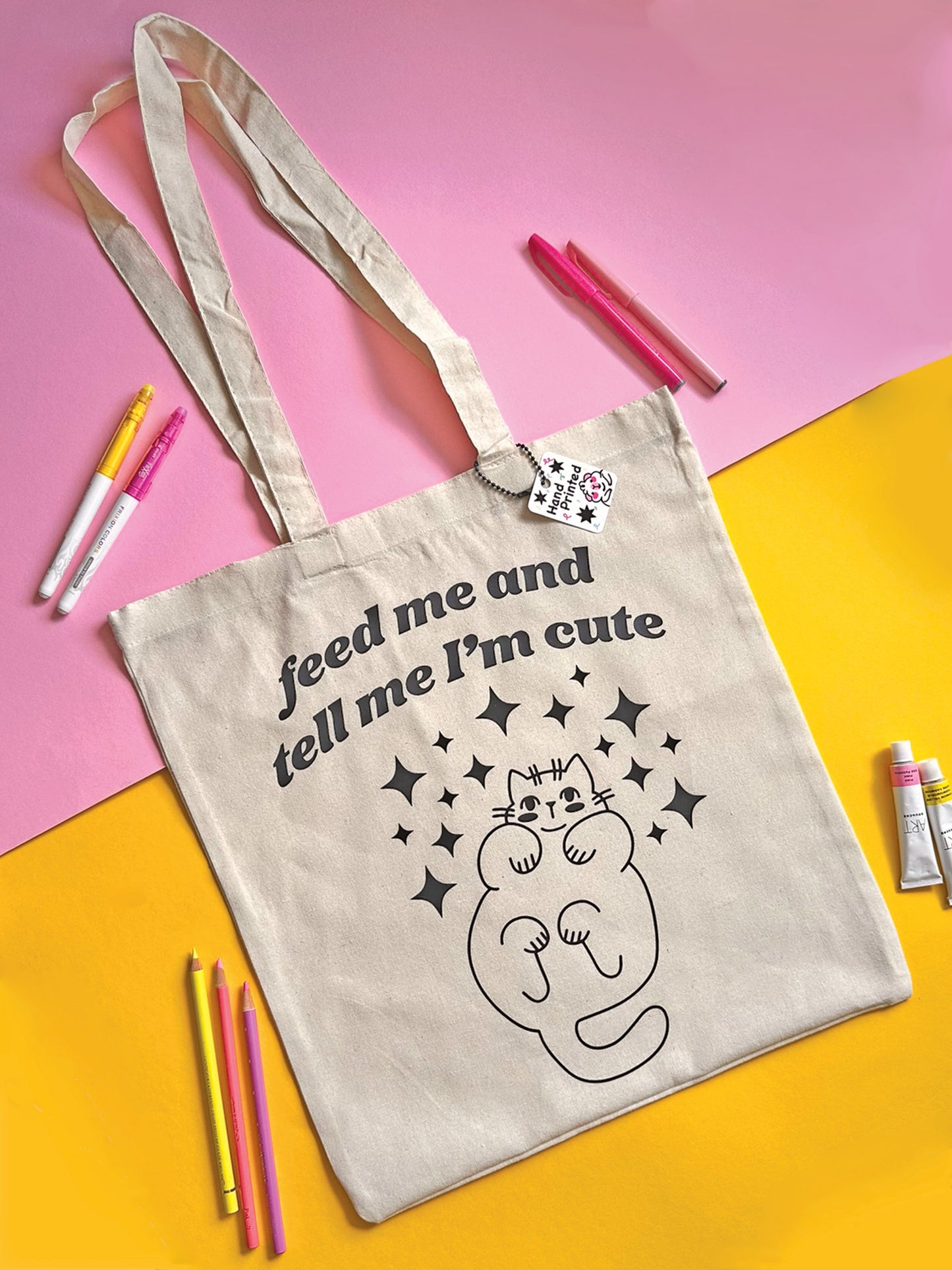 Adorable Cat design with charming quote on Tote Bag, customizable colors, cat lovers gift