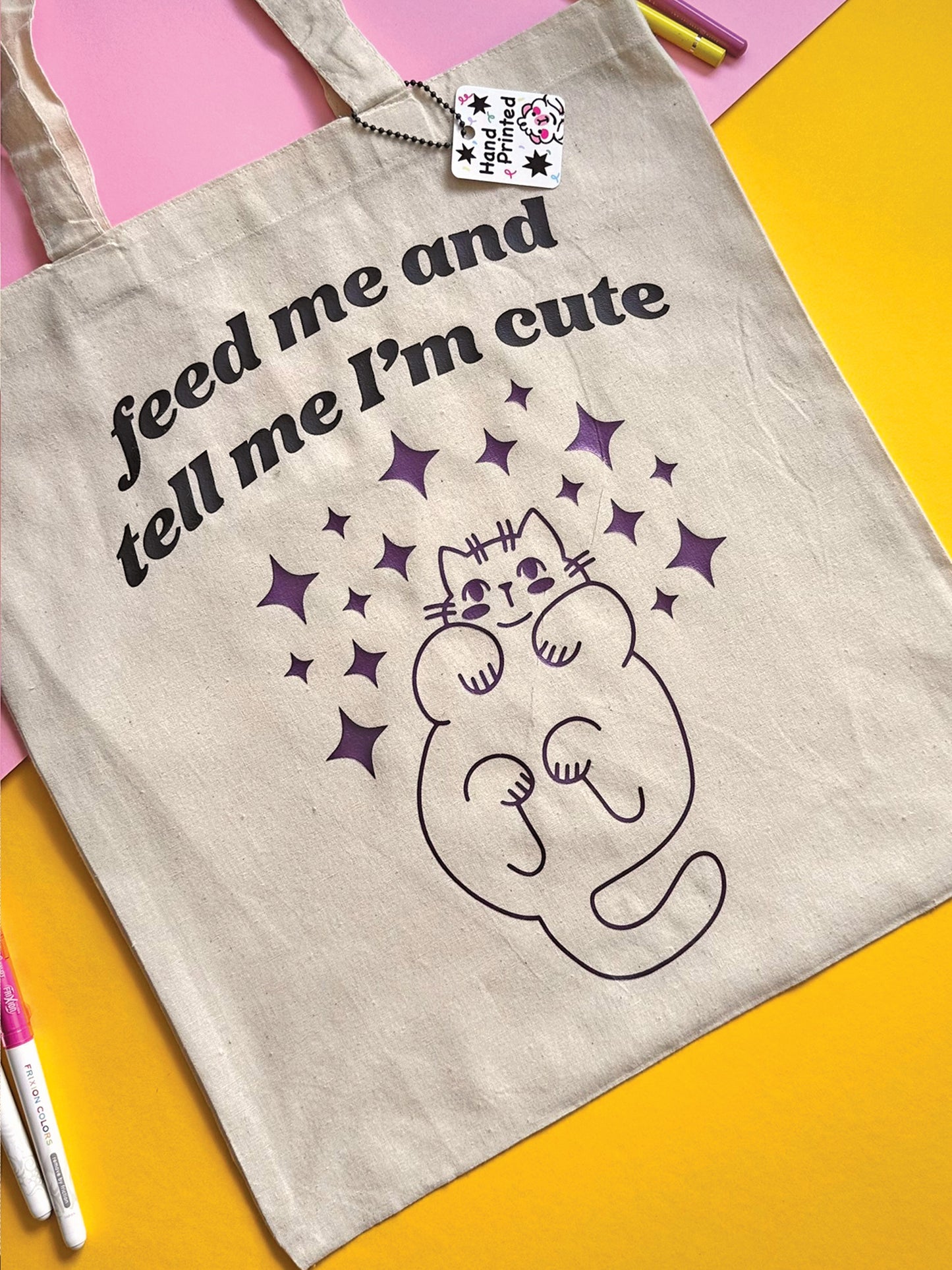 Adorable Cat design with charming quote on Tote Bag, customizable colors, cat lovers gift