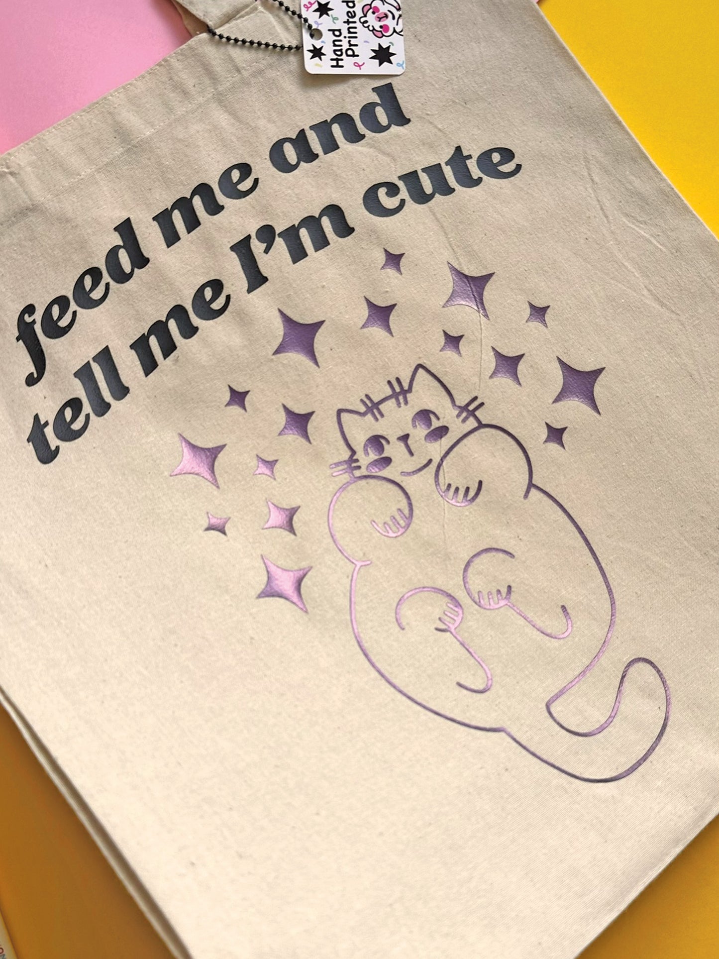 Adorable Cat design with charming quote on Tote Bag, customizable colors, cat lovers gift