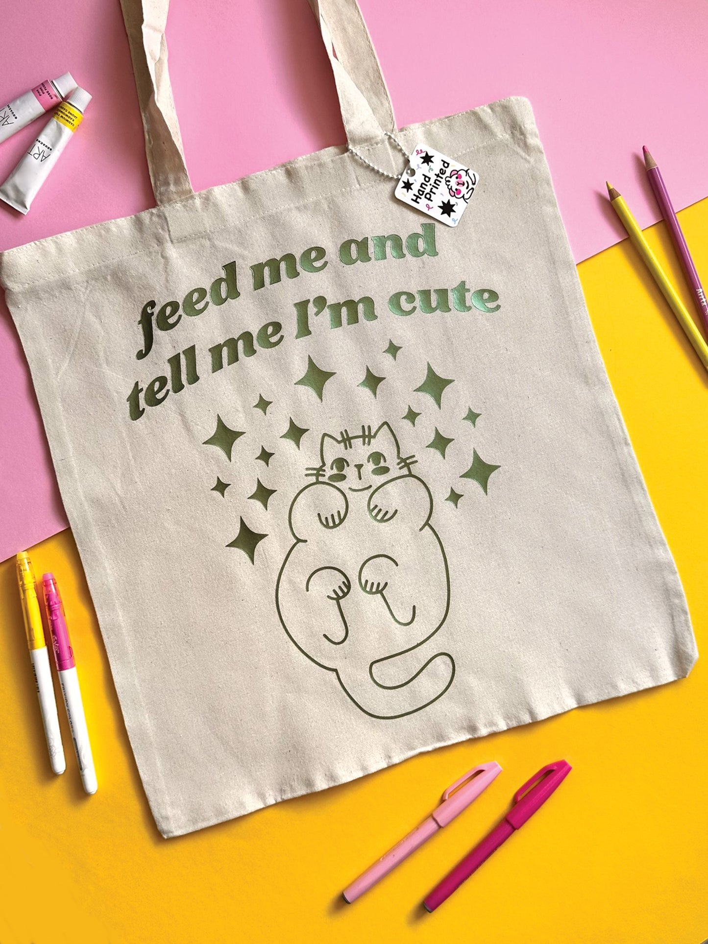 Adorable Cat design with charming quote on Tote Bag, customizable colors, cat lovers gift