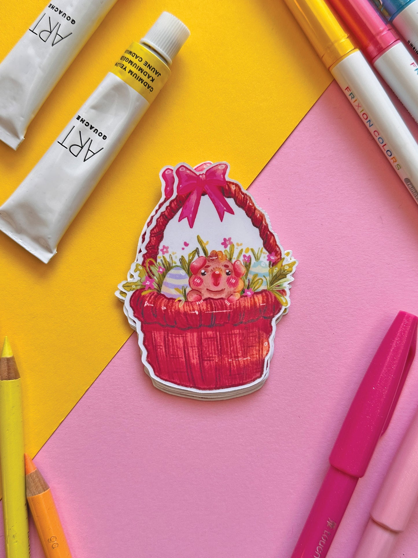 Easter Basket Surprise | Guinea Pig | Cute stickers, stationery, kawaii art, animal, flower art, spring