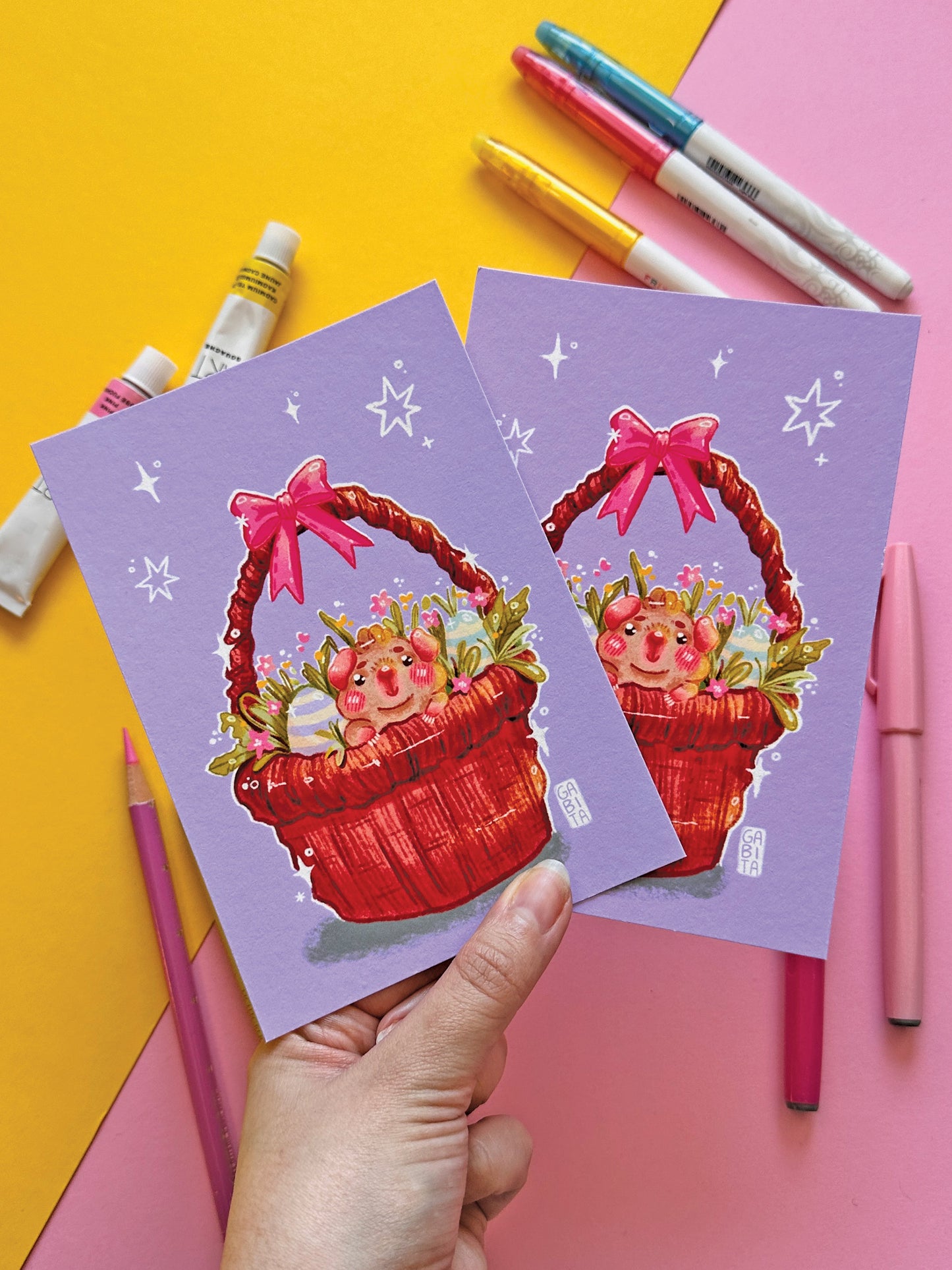 Happy Easter Card | A6 Art Print | Hand Drawn Illustration, gift, cute, cozy, animal, guinea pig