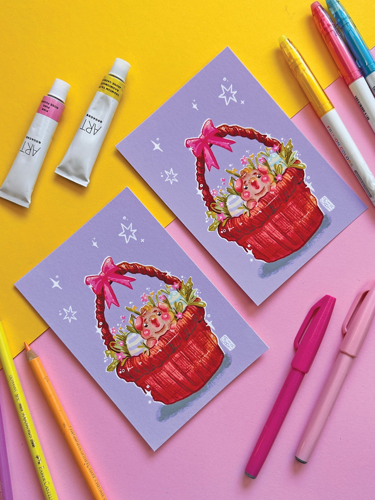 Happy Easter Card | A6 Art Print | Hand Drawn Illustration, gift, cute, cozy, animal, guinea pig