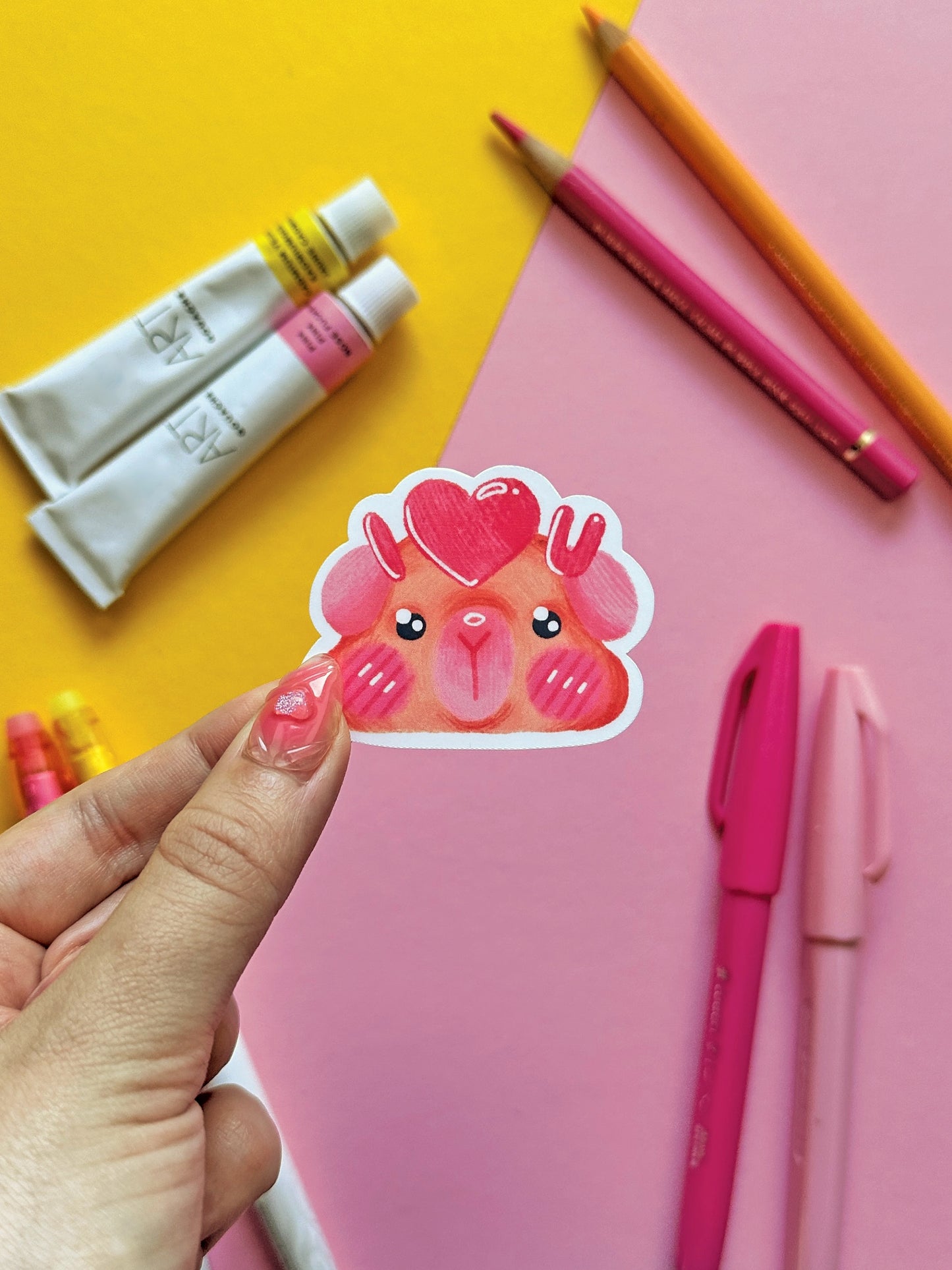 I love You | Guinea Pig | cute pink valentine stickers, stationery, kawaii art, animal, heart