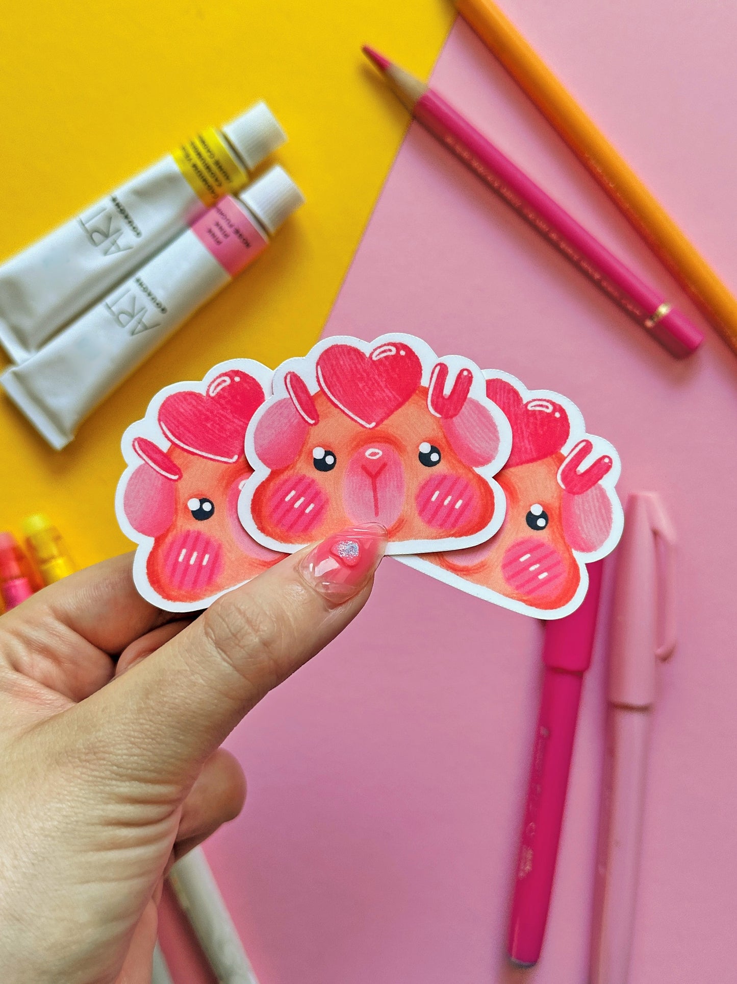 I love You | Guinea Pig | cute pink valentine stickers, stationery, kawaii art, animal, heart
