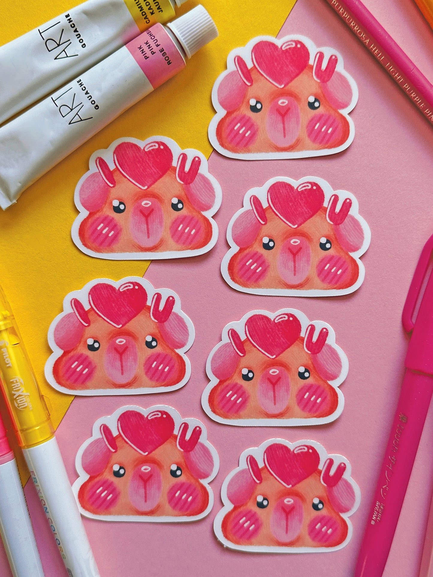 I love You | Guinea Pig | cute pink valentine stickers, stationery, kawaii art, animal, heart