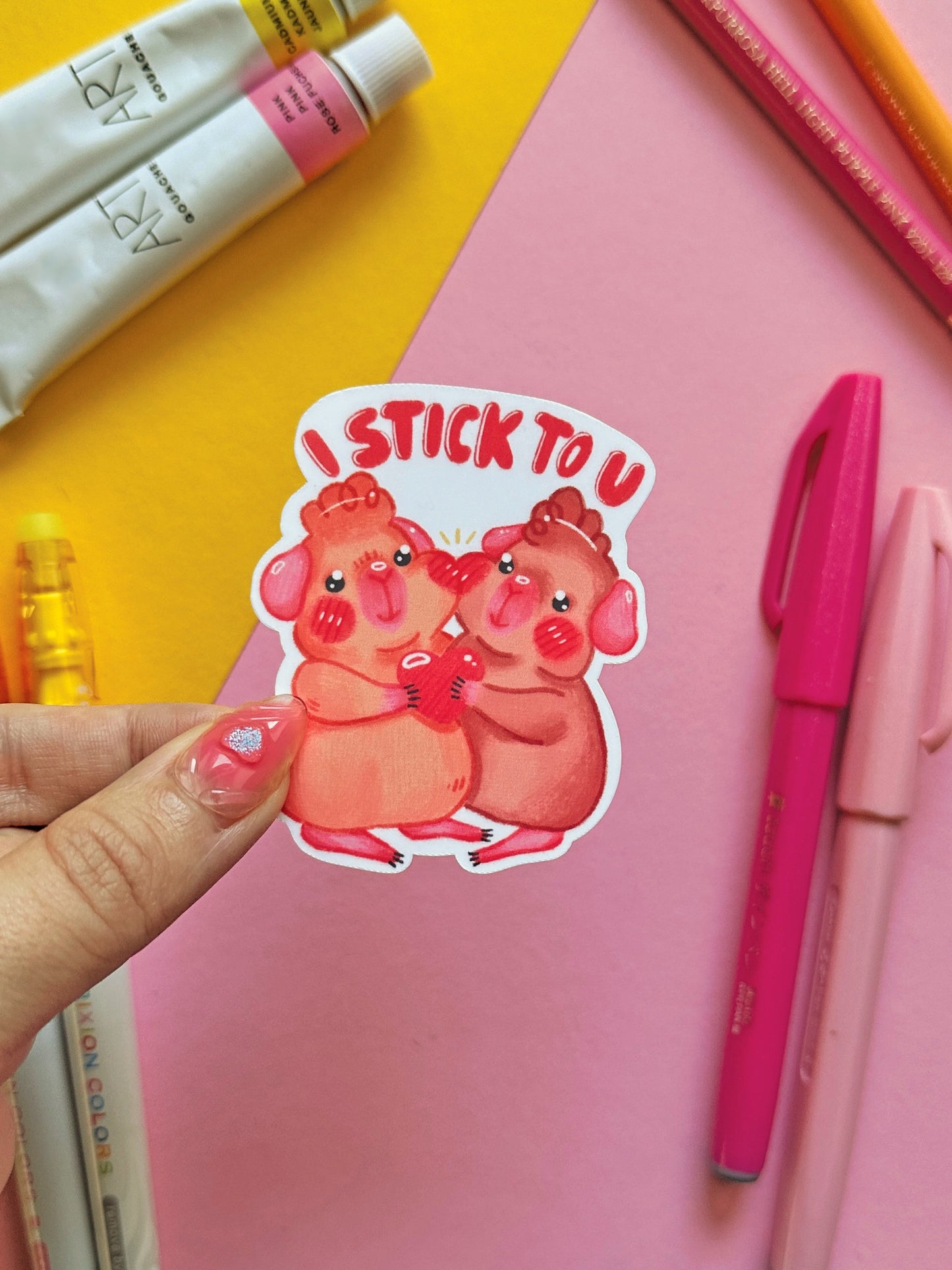 I stick to you | Guinea Pig | cute pink valentine stickers, stationery, kawaii art, animal, heart, water bottle decoration