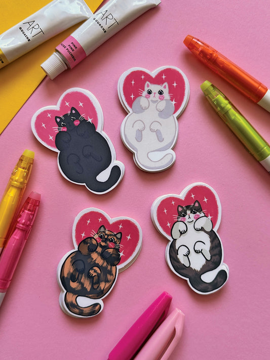 I love my Cat | Black Cat Cute Pink Valentine Stickers, Kawaii Art, Heart Stationery, Pet Lover Gift