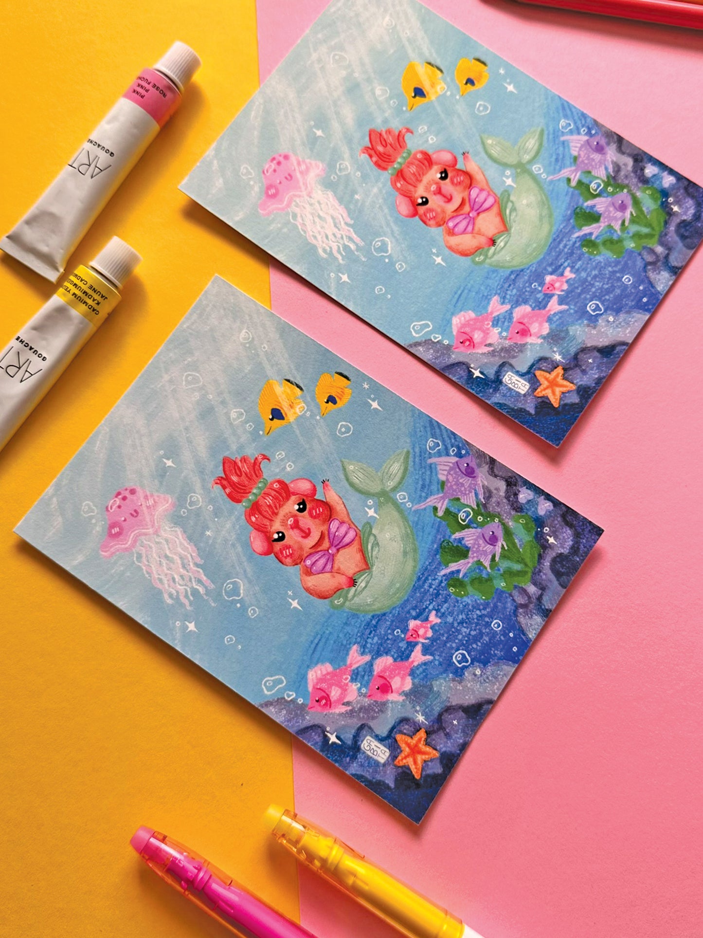 Whimsical Mermaid Guinea Pig Art Print, Adorable Hand-Drawn Illustration, Under the Sea Art