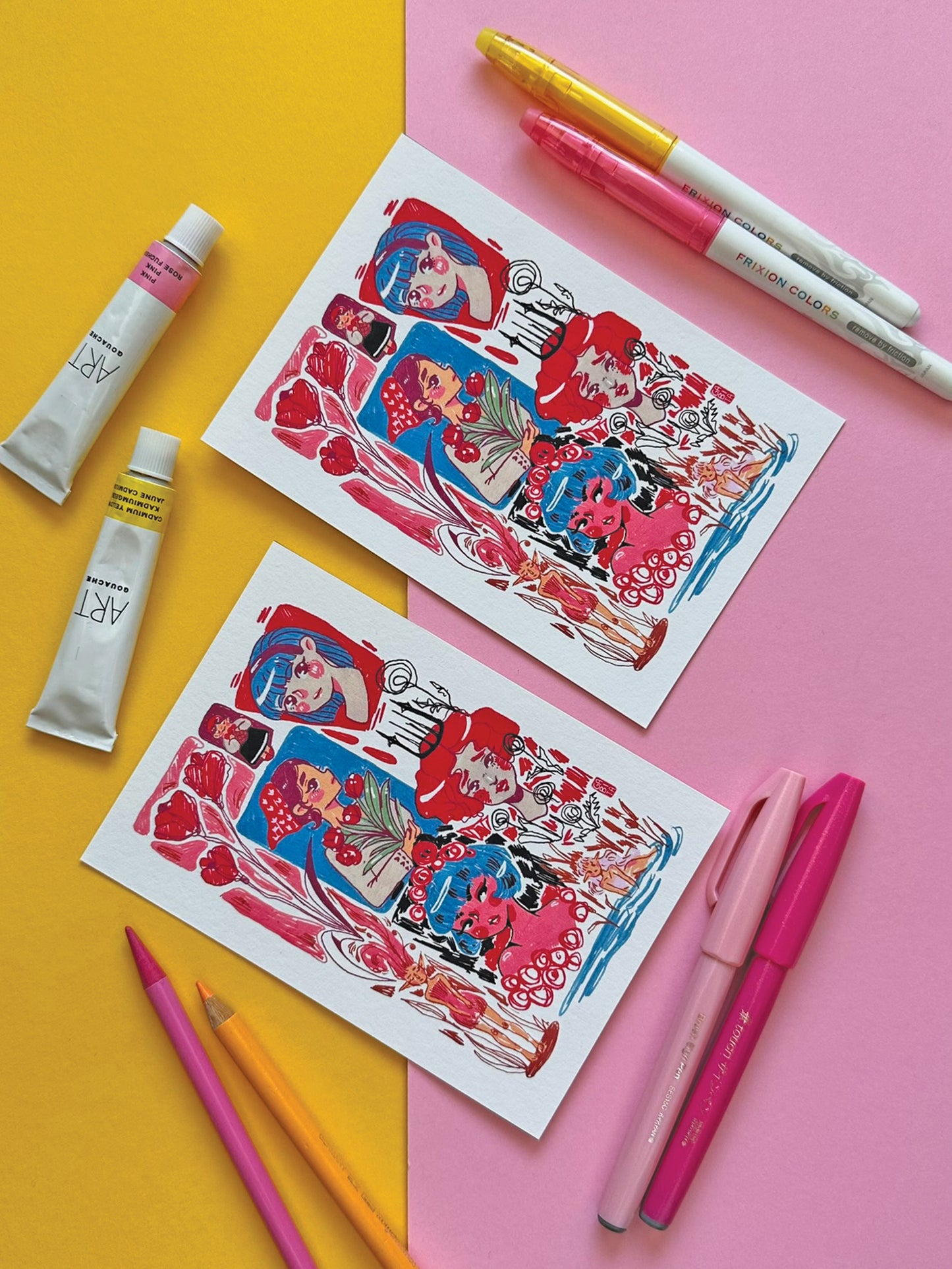 Mystical Girls A6 Print - Colorful Whimsical Illustration on Fine Art Paper - Fantasy Fairy Art