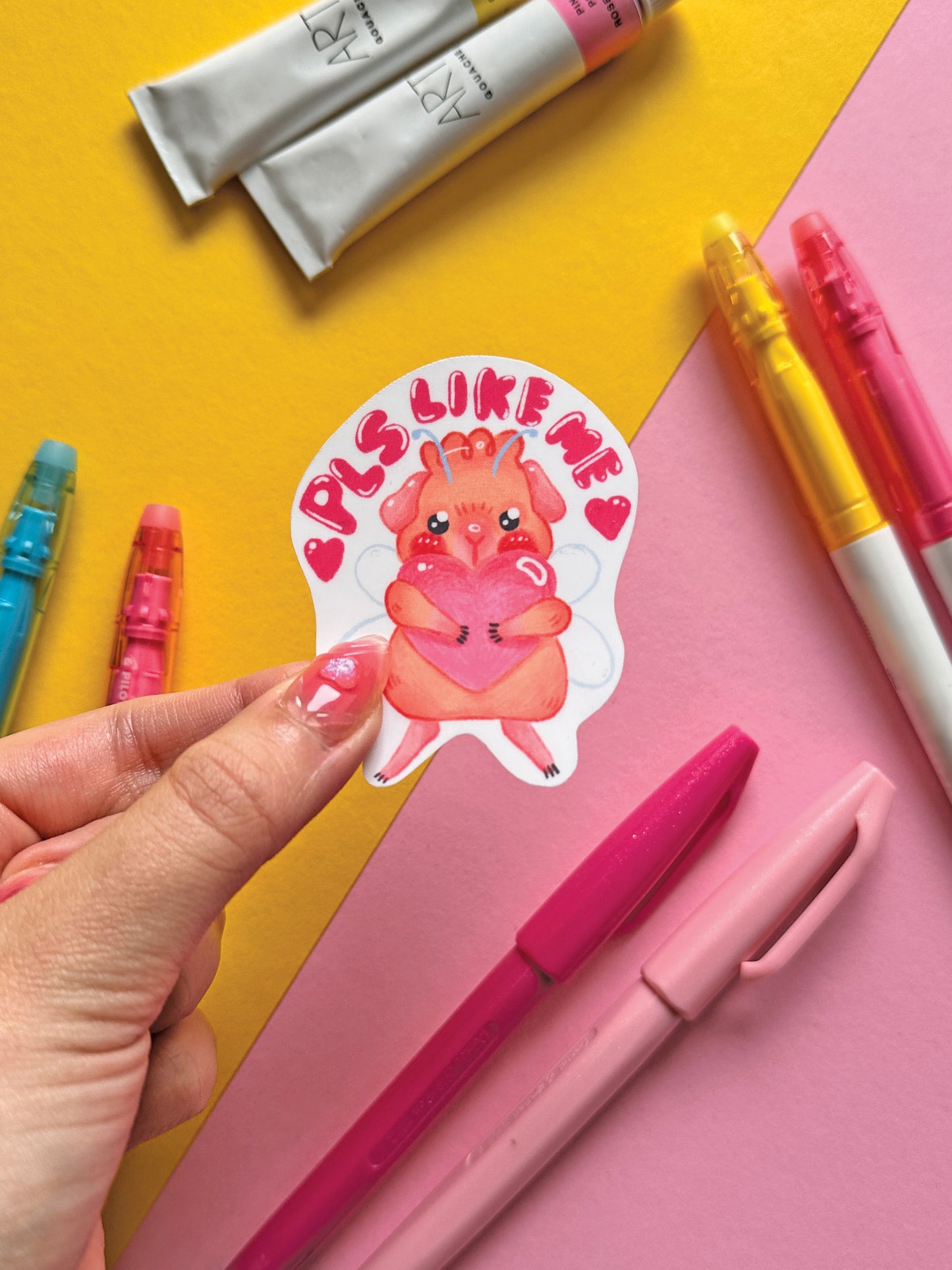 Please Like Me | Fairy Guinea Pig | cute pink valentine stickers, stationery, kawaii art, animal, water bottle decoration